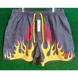 Men's Nike Sportswear Flames Fire Shorts Black Red Beach DV9628-010 Size 3XL